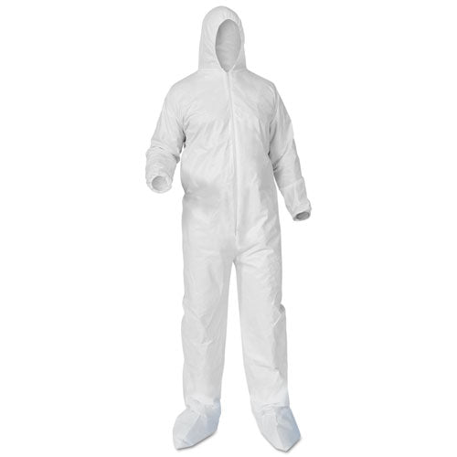 A35 Liquid And Particle Protection Coveralls, Zipper Front, Hood-boots, Elastic Wrists-ankles, 4x-large, White, 25-carton