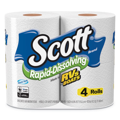Rapid-dissolving Toilet Paper, Bath Tissue, Septic Safe, 1-ply, White, 231 Sheets-roll, 4-rolls-pack, 12 Packs-carton