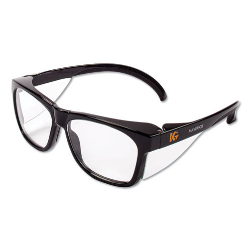 Maverick Safety Glasses, Black, Polycarbonate Frame, Clear Lens