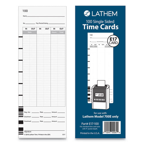 E17-100 Time Card, Bi-weekly-monthly-semi-monthly-weekly, One Side, 9