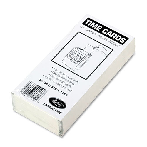 Time Card For Lathem Model 7000e, Numbered 1-100, Two-sided, 100-pack