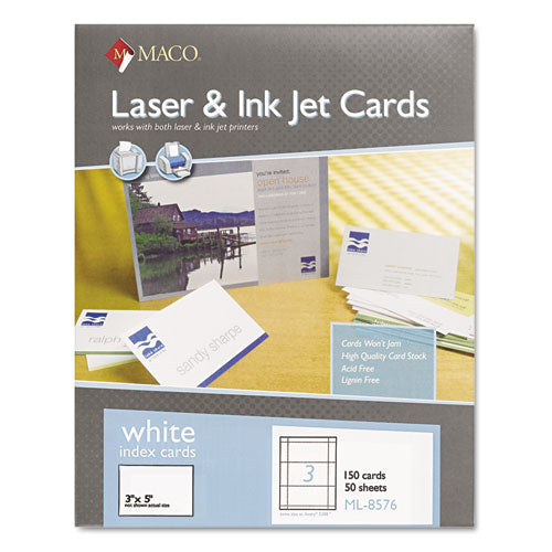 Unruled Microperforated Laser-ink Jet Index Cards, 3 X 5, White, 150-box