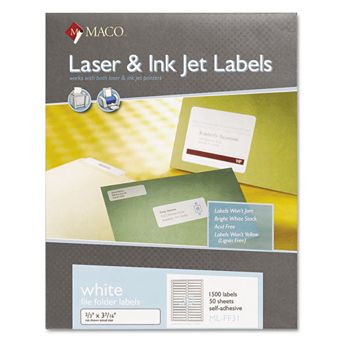 Laser-inkjet White File Folder Labels, 0.66 X 3.44, White, 30-sheet, 50 Sheets-box