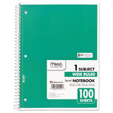 Spiral Notebook, 1 Subject, Wide-legal Rule, Assorted Color Covers, 10.5 X 7.5, 100 Sheets