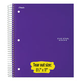 Wirebound Notebook, 5 Subjects, College Rule, Assorted Color Covers, 11 X 8.5, 200 Sheets