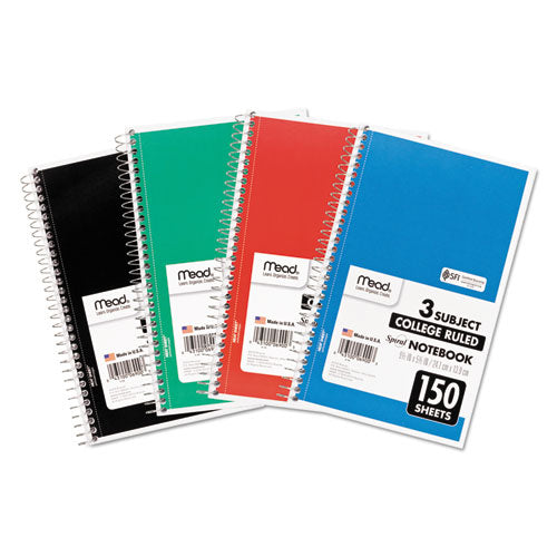 Spiral Notebook, 3 Subjects, Medium-college Rule, Assorted Color Covers, 9.5 X 5.5, 150 Sheets