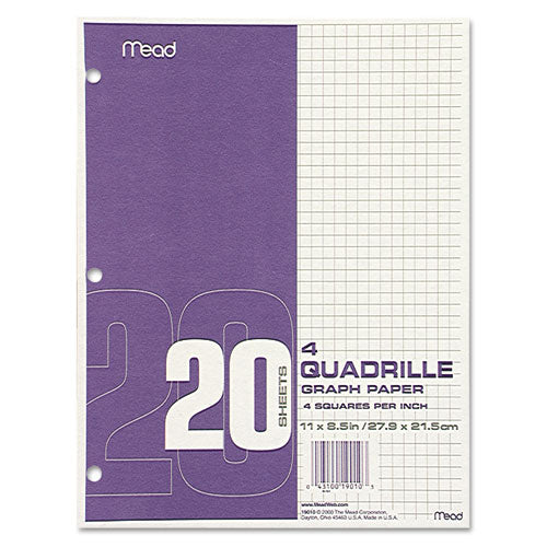 Graph Paper Tablet, 3-hole, 8.5 X 11, Quadrille: 4 Sq-in, 20 Sheets-pad, 12 Pads-pack