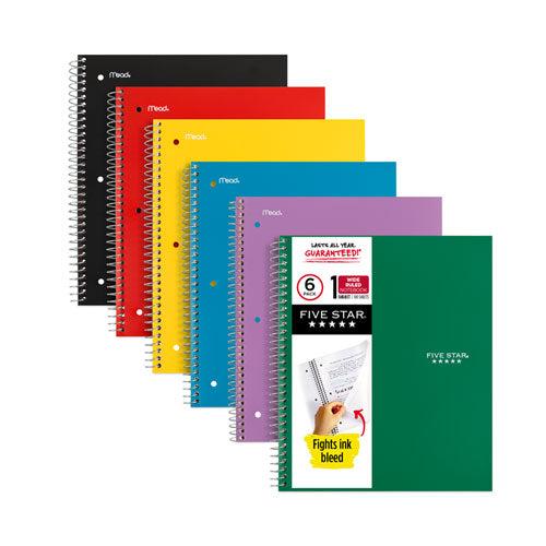 Wirebound Notebook, 1 Subject, Wide-legal Rule, Randomly Assorted Covers, 10.5 X 8, 100 Sheets, 6-pack