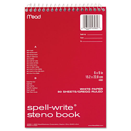 Spell-write Wirebound Steno Book, Gregg Rule, 6 X 9, White, 80 Sheets