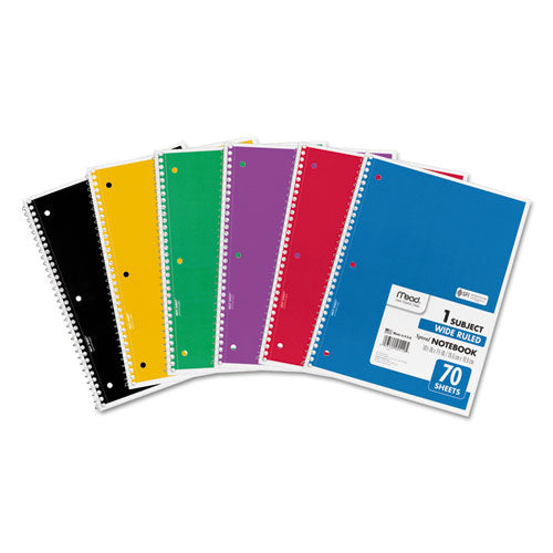 Spiral Notebook, 1 Subject, Wide-legal Rule, Assorted Color Covers, 10.5 X 8, 70 Sheets, 6-pack