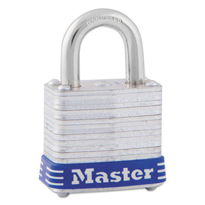 Four-pin Tumbler Lock, Laminated Steel Body, 1 1-8" Wide, Silver-blue, Two Keys