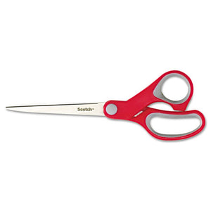 Multi-purpose Scissors, Pointed Tip, 7" Long, 3.38" Cut Length, Gray-red Straight Handle