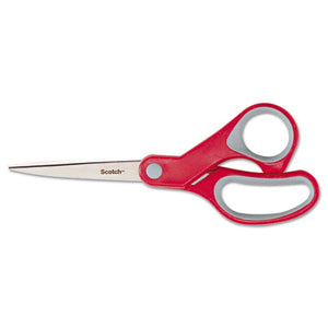 Multi-purpose Scissors, 8" Long, 3.38" Cut Length, Gray-red Straight Handle