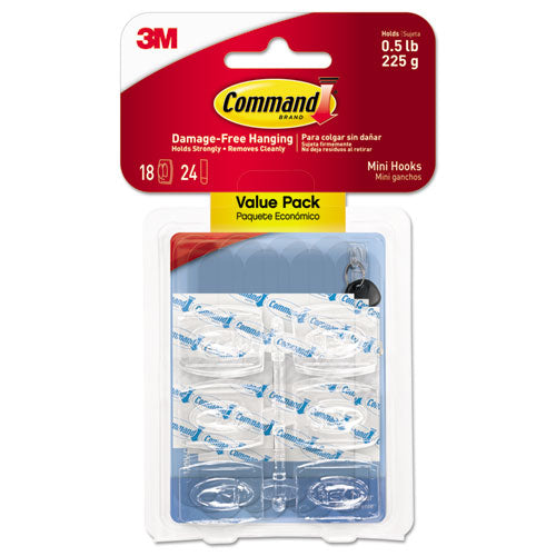 Clear Hooks And Strips, Plastic, Mini, 18 Hooks And 24 Strips-pack