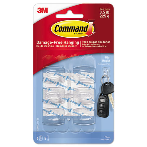 Clear Hooks And Strips, Plastic, Mini, 6 Hooks And 8 Strips-pack