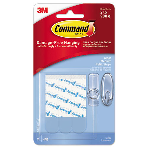 Refill Strips, Removable, Holds Up To 2 Lbs, 0.63 X 1.75, Clear, 9-pack
