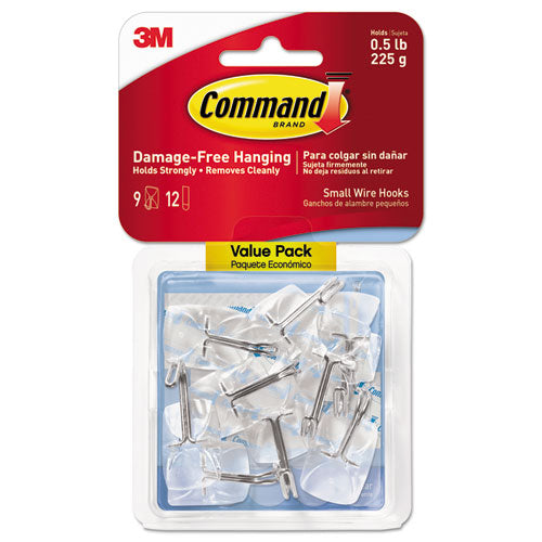 Clear Hooks And Strips, Plastic-wire, Small, 9 Hooks With 12 Adhesive Strips Per Pack