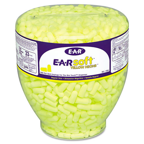 E·a·rsoft Neon Tapered Earplug Refill, Cordless, Yellow, 500-box