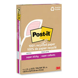 100% Recycled Paper Super Sticky Notes, Ruled, 4" X 6", Wanderlust Pastels, 45 Sheets/pad, 4 Pads/pack