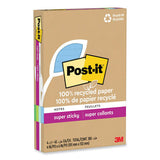 100% Recycled Paper Super Sticky Notes, Ruled, 4" X 6", Oasis, 45 Sheets/pad, 4 Pads/pack