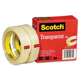 Transparent Tape, 3" Core, 0.75" X 72 Yds, Transparent, 2-pack