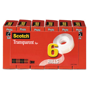 Transparent Tape, 1" Core, 0.75" X 36 Yds, Transparent, 6-pack