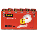 Transparent Tape, 1" Core, 0.75" X 36 Yds, Transparent, 6-pack
