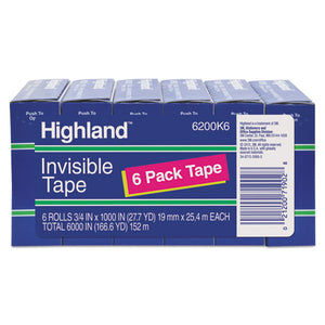 Invisible Permanent Mending Tape, 1" Core, 0.75" X 83.33 Ft, Clear, 6-pack