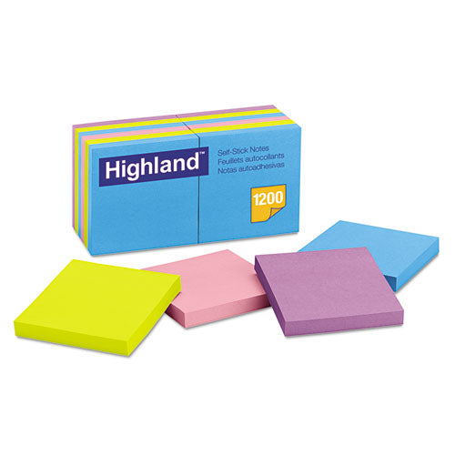 Self-stick Notes, 3 X 3, Assorted Bright, 100-sheet, 12-pack