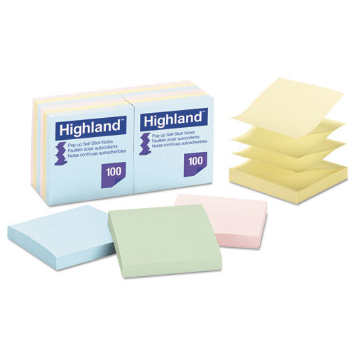 Self-stick Pop-up Notes, 3 X 3, Assorted Pastel, 100-sheet, 12-pack