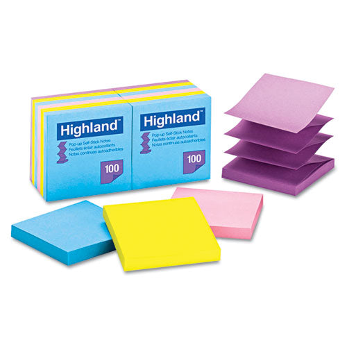 Self-stick Pop-up Notes, 3 X 3, Assorted Bright, 100-sheet, 12-pack