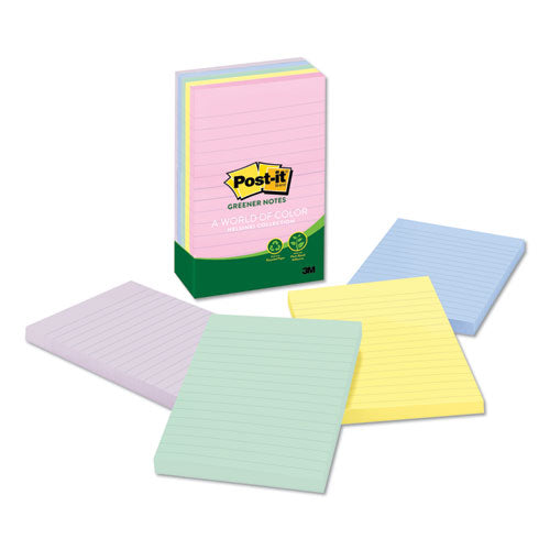 Recycled Note Pads, Lined, 4 X 6, Assorted Helsinki Colors, 100-sheet, 5-pack