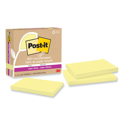 100% Recycled Paper Super Sticky Notes, Ruled, 4