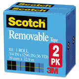 Removable Tape, 1" Core, 0.75" X 36 Yds, Transparent, 2-pack