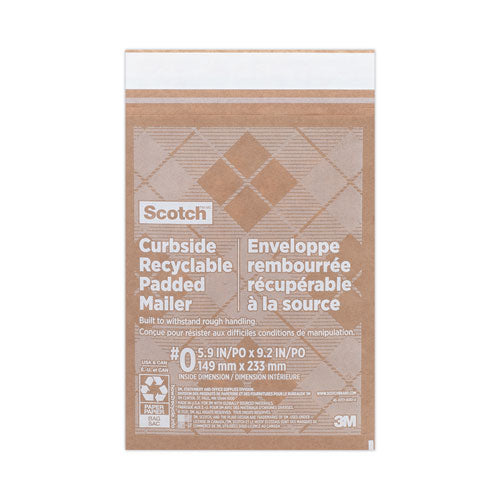 Curbside Recyclable Padded Mailer, #0, Self-adhesive Closure, 7 X 11.25, Natural Kraft, 100-carton