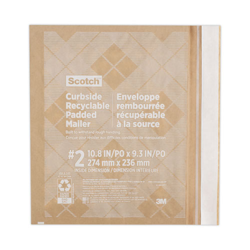 Curbside Recyclable Padded Mailer, #2, Self-adhesive Closure, 11.25 X 12, Natural Kraft, 25-carton