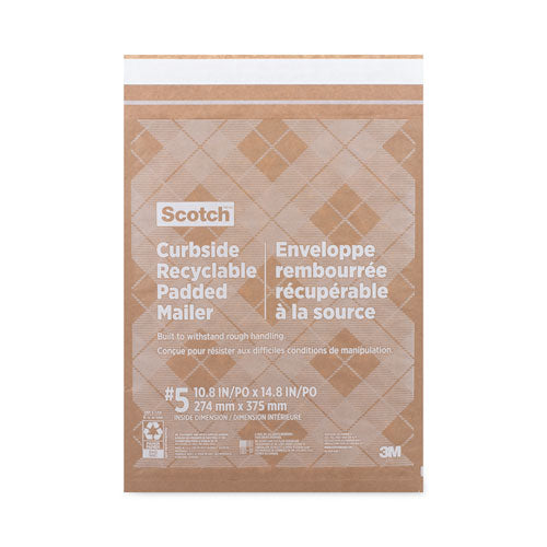 Curbside Recyclable Padded Mailer, #5, Self-adhesive Closure, 12 X 17.25, Natural Kraft, 100-carton