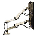 Easy-adjust Desk Dual Arm Mount For 27" Monitors, 360 Deg Rotation, +90--15 Deg Tilt, 360 Deg Pan, Silver, Supports 20 Lb