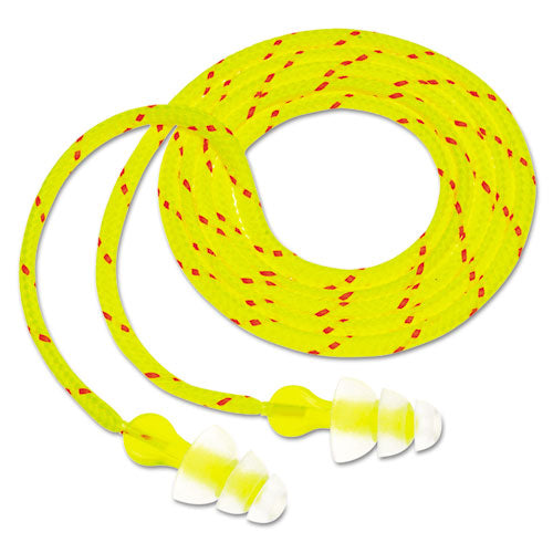 Tri-flange Earplugs, Corded, 26 Db Nrr, Yellow/orange, 400 Pairs