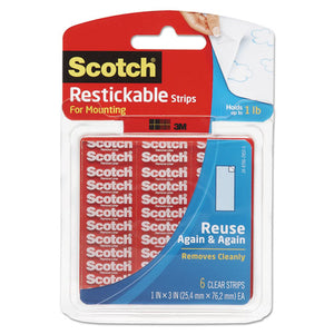 Restickable Mounting Tabs, 1" X 3", Clear, 6-pack