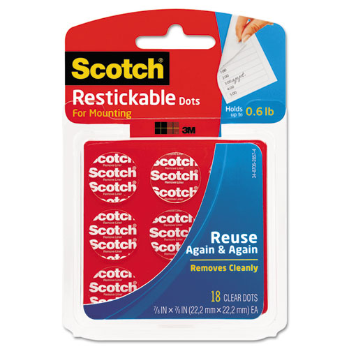 Restickable Mounting Tabs, 7-8 X 7-8, Clear, 18-pack