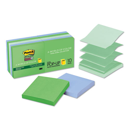 Pop-up Recycled Notes In Bora Bora Colors, 3 X 3, 90-sheet, 10-pack