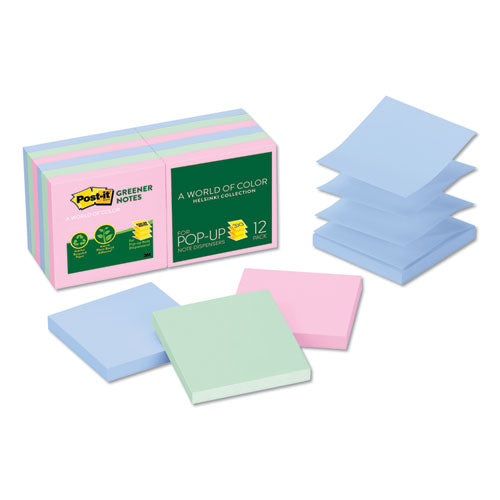 Recycled Pop-up Notes, 3 X 3, Assorted Helsinki Colors, 100-sheet, 12-pack