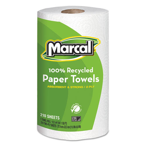 100% Recycled Roll Towels, 2-ply, 8.8 X 11, 210 Sheets, 12 Rolls-carton