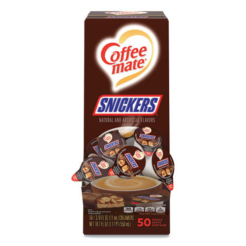 Liquid Coffee Creamer, Snickers, 0.38 Oz Mini Cups, 50 Cups-box