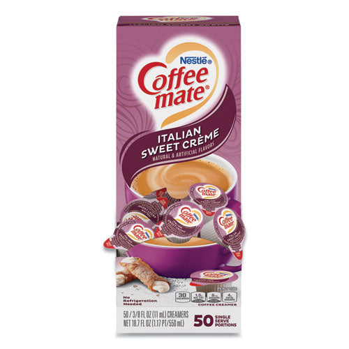 Liquid Coffee Creamer, Italian Sweet Creme, 0.38 Oz Mini Cups, 50-box