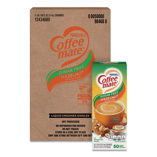 Liquid Coffee Creamer, Sugar-free Hazelnut, 0.38 Oz Mini Cups, 50-box, 4 Boxes-carton