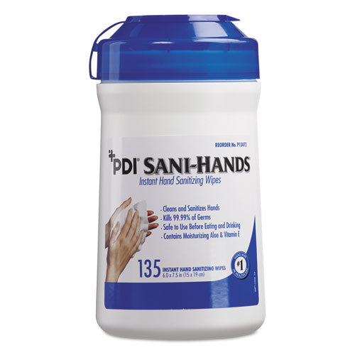 Sani-hands Alc Instant Hand Sanitizing Wipes, 7.5x6, White, 135-canister,12-ctn