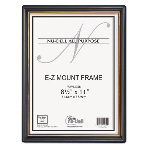 Ez Mount Document Frame With Trim Accent, Plastic Face , 8.5 X 11, Black-gold