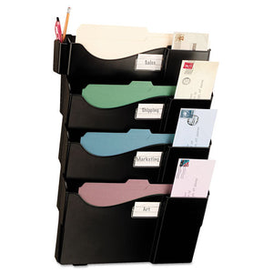 Grande Central Wall Filing System, Four Pockets, 16 5-8 X 4 3-4 X 23 1-4, Black